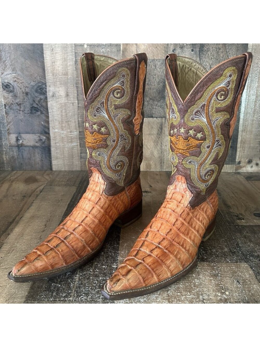 El General Pointed Toe Crocodile Tail Western Cowboy Boots Mens 10